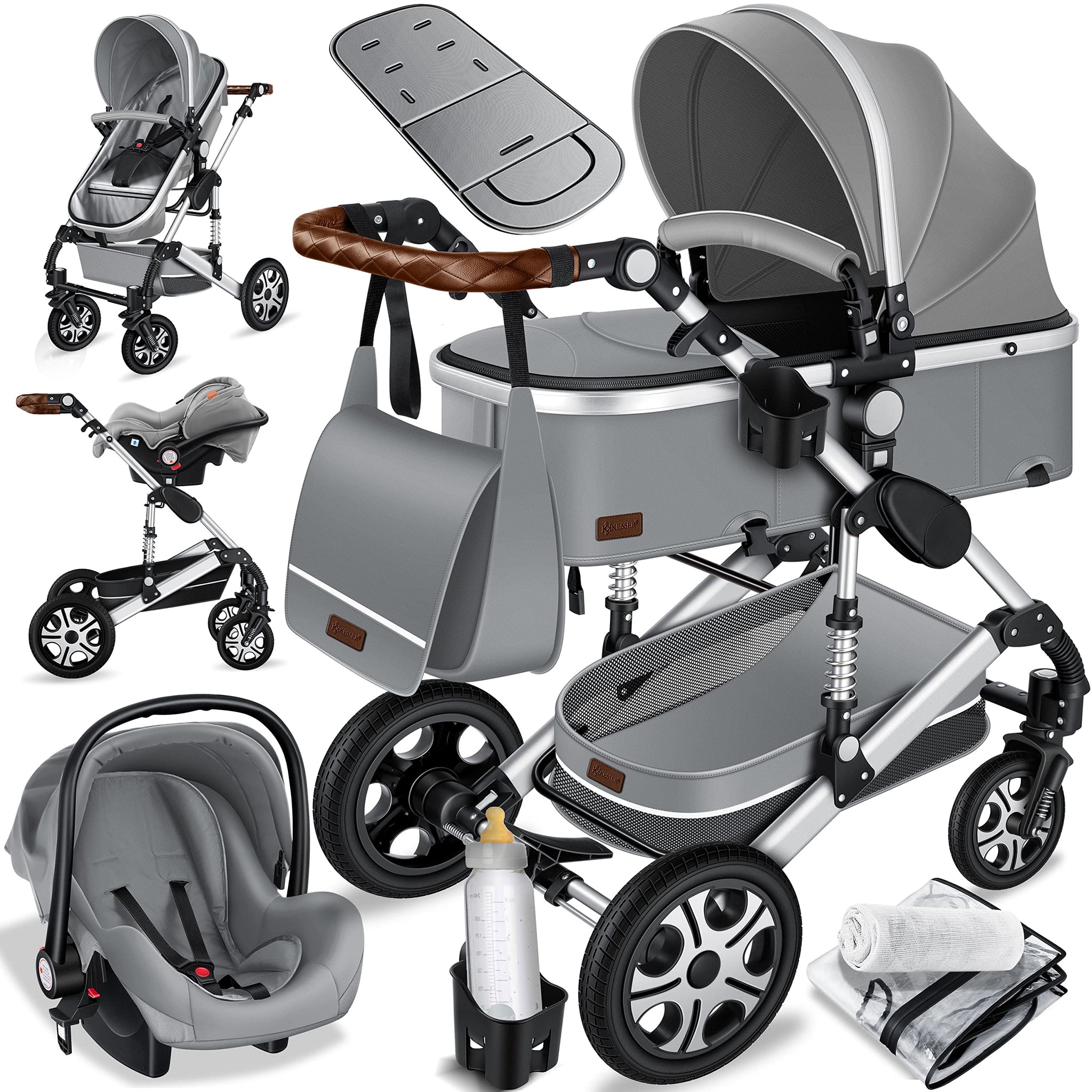 KESSER Poussette combinée 3en1 Set incl. baignoire bébé poussette Siège sport